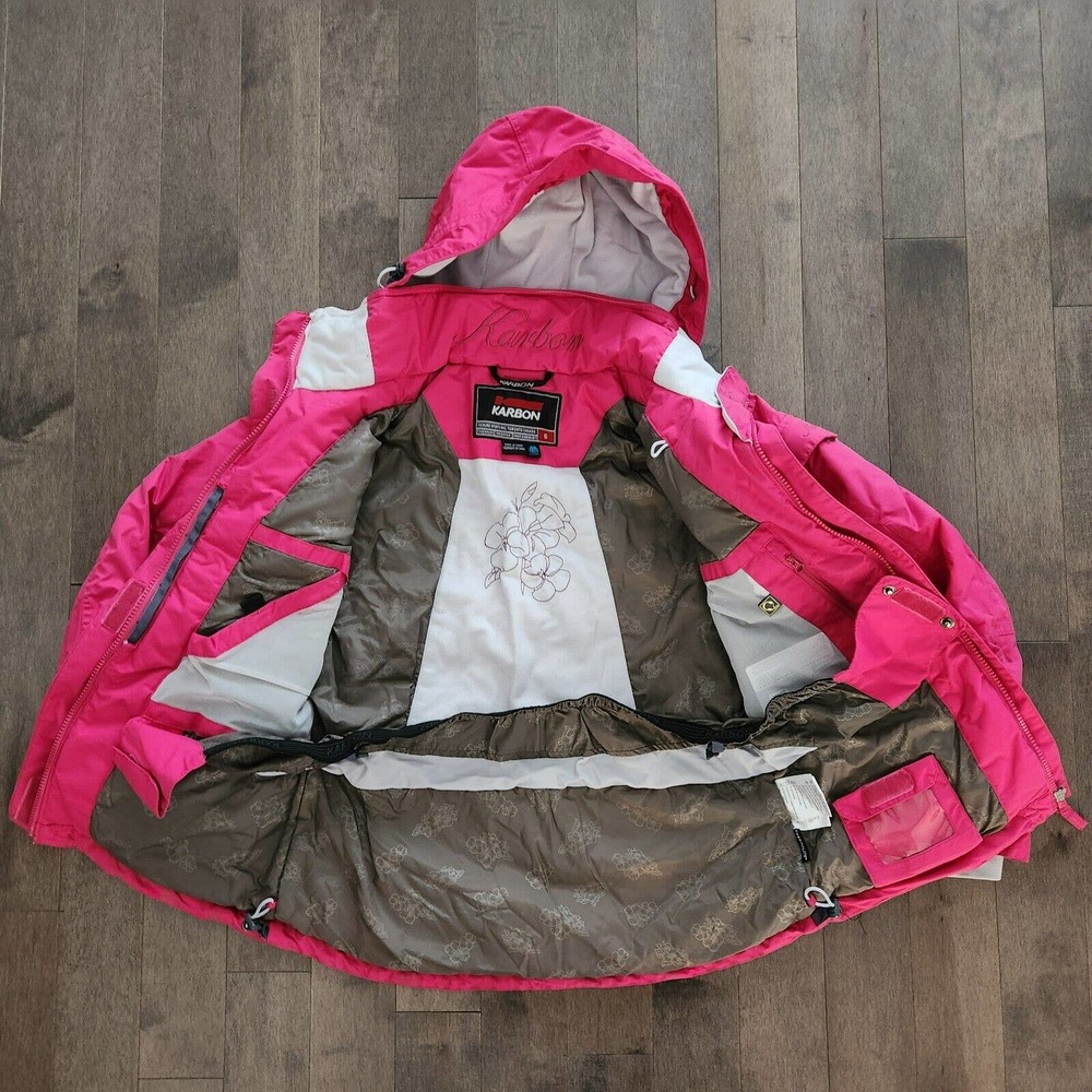 Karbon Women's Ski Snowboard Jacket Size 6 XS \ Small - Pink \ White Hooded - Picture 6 of 8